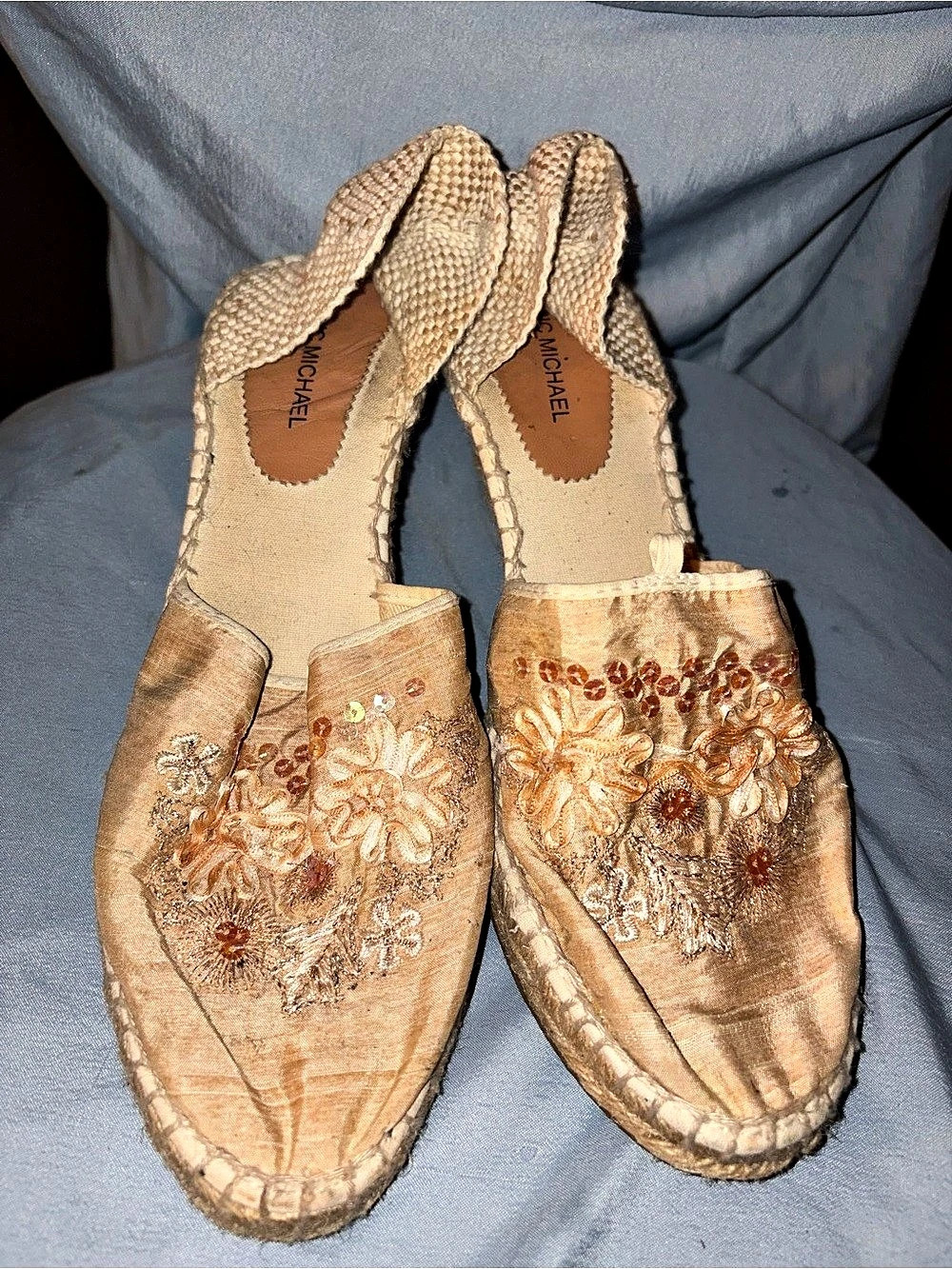 Eric Michael Copa Embroidered Wedge Espadrilles Brown & Beige size 41